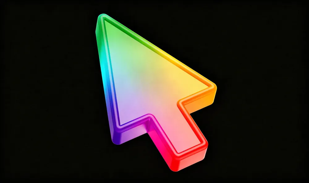A chromatic 3D rendition of a cursor on a black background