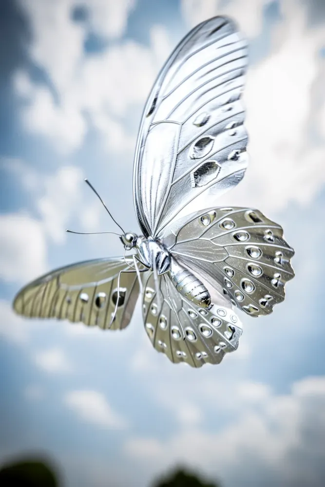 The same butterfly rendered in shiny silver